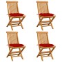 Garden chairs 4 units with red teak wood cushions by vidaXL, Garden chairs - Ref: Foro24-3062589, Price: 266,60 €, Discount: %