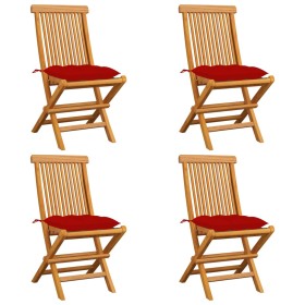 Garden chairs 4 units with red teak wood cushions by vidaXL, Garden chairs - Ref: Foro24-3062589, Price: 259,99 €, Discount: %