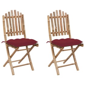 Folding garden chairs with cushions 2 units bamboo by vidaXL, Garden chairs - Ref: Foro24-3064011, Price: 115,69 €, Discount: %