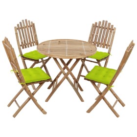 5-teiliges klappbares Garten-Essset mit Bambuskissen von vidaXL, Gartensets - Ref: Foro24-3063986, Preis: 256,99 €, Rabatt: %