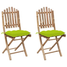 Folding garden chairs with cushions 2 units bamboo by vidaXL, Garden chairs - Ref: Foro24-3064013, Price: 110,99 €, Discount: %