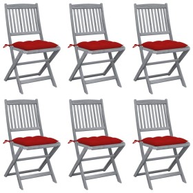 Folding garden chairs 6 pcs solid acacia wood cushions by vidaXL, Garden chairs - Ref: Foro24-3065455, Price: 318,02 €, Disco...