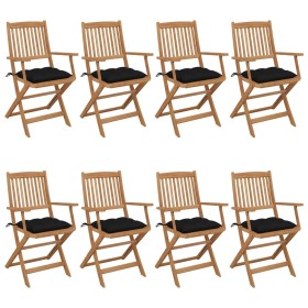 8 pcs folding garden chairs and solid acacia wood cushions by vidaXL, Garden chairs - Ref: Foro24-3074989, Price: 448,73 €, D...