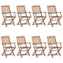 8 pcs folding garden chairs and solid acacia wood cushions by vidaXL, Garden chairs - Ref: Foro24-3074989, Price: 448,73 €, D...