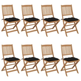 8 pcs folding garden chairs and solid acacia wood cushions by vidaXL, Garden chairs - Ref: Foro24-3075043, Price: 407,69 €, D...