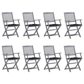 8 pcs folding garden chairs and solid acacia wood cushions by vidaXL, Garden chairs - Ref: Foro24-3078284, Price: 380,13 €, D...