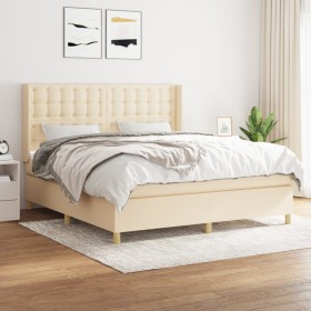 Box spring bed with cream fabric mattress 160x200 cm by vidaXL, Beds and slatted bases - Ref: Foro24-3132326, Price: 612,66 €...