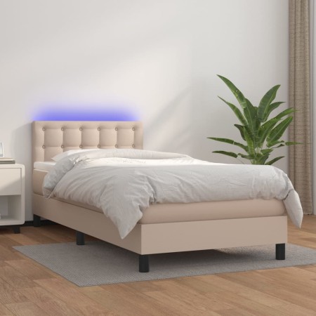 Cama box spring colchón LED cuero sintético capuchino 90x190 cm de vidaXL, Camas y somieres - Ref: Foro24-3134200, Precio: 30...