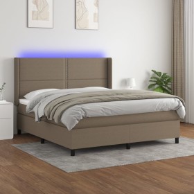 Cama box spring colchón y luces LED tela gris taupe 160x200 cm de vidaXL, Camas y somieres - Ref: Foro24-3138249, Precio: 608...