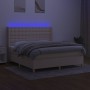 Box spring bed mattress and LED lights cream fabric 160x200 cm by vidaXL, Beds and slatted bases - Ref: Foro24-3139210, Price...