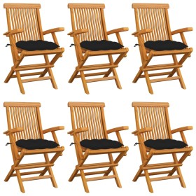 Garden chairs 6 pcs solid teak wood with black cushions by vidaXL, Garden chairs - Ref: Foro24-3062563, Price: 438,27 €, Disc...