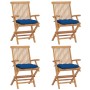 Garden chairs 4 pcs solid teak wood with blue cushions by vidaXL, Garden chairs - Ref: Foro24-3065642, Price: 348,79 €, Disco...