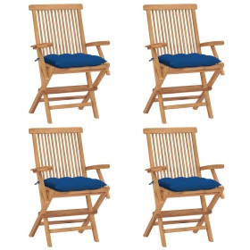 Garden chairs 4 pcs solid teak wood with blue cushions by vidaXL, Garden chairs - Ref: Foro24-3065642, Price: 305,99 €, Disco...