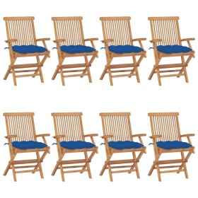 Garden chairs 8 pcs solid teak wood with blue cushions by vidaXL, Garden chairs - Ref: Foro24-3072914, Price: 602,63 €, Disco...