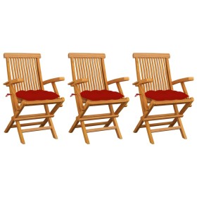 Garden chairs 3 pcs solid teak wood with red cushions by vidaXL, Garden chairs - Ref: Foro24-3062535, Price: 229,03 €, Discou...