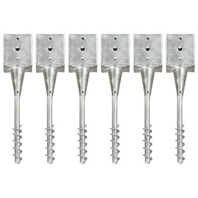 Ground spikes 6 pcs silver galvanized steel 12x12x56 cm by vidaXL, Spikes for anchoring in the ground - Ref: Foro24-145444, P...