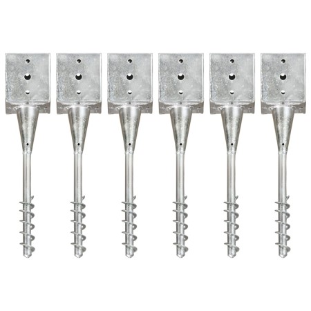 Ground spikes 6 pcs silver galvanized steel 12x12x56 cm by vidaXL, Spikes for anchoring in the ground - Ref: Foro24-145444, P...