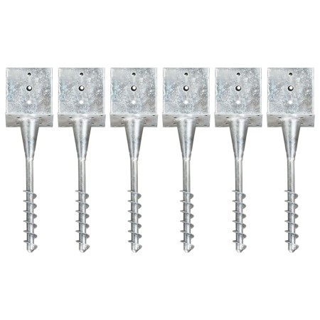 Ground spikes 6 pcs silver galvanized steel 14x14x58 cm by vidaXL, Spikes for anchoring in the ground - Ref: Foro24-145446, P...