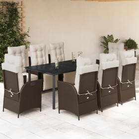 Set comedor para jardín 9 pzas y cojines ratán sintético marrón de vidaXL, Conjuntos de jardín - Ref: Foro24-3213419, Precio:...