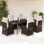 Set comedor de jardín 7 pzas con cojines ratán sintético marrón de vidaXL, Conjuntos de jardín - Ref: Foro24-3213211, Precio:...