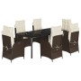 Set comedor de jardín 7 pzas con cojines ratán sintético marrón de vidaXL, Conjuntos de jardín - Ref: Foro24-3213211, Precio:...