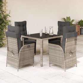 Set comedor de jardín 5 piezas con cojines ratán sintético gris de vidaXL, Conjuntos de jardín - Ref: Foro24-3213078, Precio:...