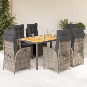 Set comedor jardín 7 pzas y cojines ratán sintético gris de vidaXL, Conjuntos de jardín - Ref: Foro24-3213108, Precio: 935,99...