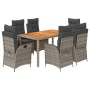 Set comedor jardín 7 pzas y cojines ratán sintético gris de vidaXL, Conjuntos de jardín - Ref: Foro24-3213108, Precio: 929,26...