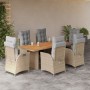 Set comedor de jardín 7 pzas con cojines ratán sintético beige de vidaXL, Conjuntos de jardín - Ref: Foro24-3213148, Precio: ...