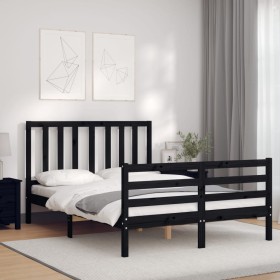 Double bed frame with black solid wood headboard by vidaXL, Beds and slatted bases - Ref: Foro24-3193835, Price: 159,99 €, Di...