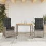 Set comedor de jardín 3 piezas con cojines ratán sintético gris de vidaXL, Conjuntos de jardín - Ref: Foro24-3213103, Precio:...