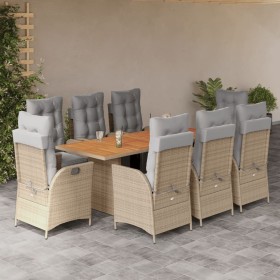 Set comedor de jardín 9 pzas con cojines ratán sintético beige de vidaXL, Conjuntos de jardín - Ref: Foro24-3213375, Precio: ...