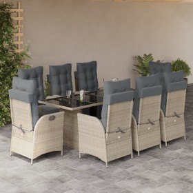 Set comedor de jardín 9 pzas cojines ratán sintético gris claro de vidaXL, Conjuntos de jardín - Ref: Foro24-3213363, Precio:...