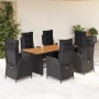 Set de comedor de jardín 7 pzas y cojines ratán sintético negro de vidaXL, Conjuntos de jardín - Ref: Foro24-3213368, Precio:...