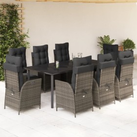 Set comedor jardín 9 pzas y cojines ratán sintético gris de vidaXL, Conjuntos de jardín - Ref: Foro24-3213232, Precio: 1,00 €...