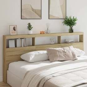 Bed headboard with LED Sonoma oak 220x17x102 cm by vidaXL, Headboards and footboards - Ref: Foro24-839226, Price: 104,99 €, D...