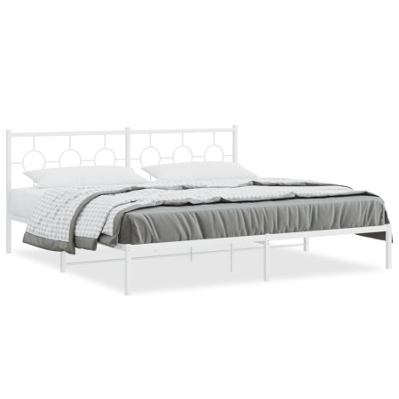 Metal bed frame with white headboard 193x203 cm by vidaXL, Beds and slatted bases - Ref: Foro24-376281, Price: 116,01 €, Disc...