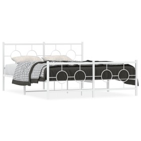 Metal bed frame with headboard and white footboard 150x200 cm by vidaXL, Beds and slatted bases - Ref: Foro24-376295, Price: ...