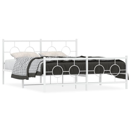 Metal bed frame with headboard and white footboard 150x200 cm by vidaXL, Beds and slatted bases - Ref: Foro24-376295, Price: ...