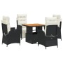 Set de muebles jardín 5 pzas con cojines ratán sintético negro de vidaXL, Conjuntos de jardín - Ref: Foro24-3277436, Precio: ...