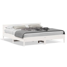 Bed frame with white pine wood headboard 200x200cm by vidaXL, Beds and slatted bases - Ref: Foro24-3216210, Price: 205,43 €, ...