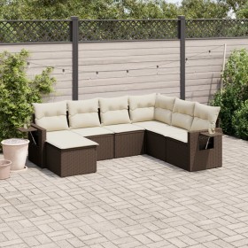 7-teilige Gartensofagarnitur mit braunen PE-Rattankissen von vidaXL, Gartensets - Ref: Foro24-3252840, Preis: 447,07 €, Rabat...