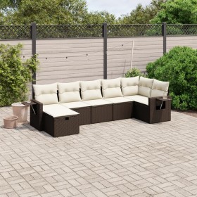 7-piece garden sofa set with brown PE rattan cushions by vidaXL, Garden sets - Ref: Foro24-3263819, Price: 483,58 €, Discount: %