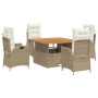 Set comedor de jardín 5 pzas con cojines ratán sintético beige de vidaXL, Conjuntos de jardín - Ref: Foro24-3277474, Precio: ...