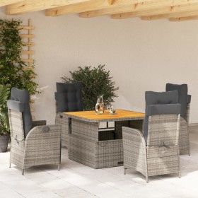 Set comedor de jardín 5 piezas con cojines ratán sintético gris de vidaXL, Conjuntos de jardín - Ref: Foro24-3277462, Precio:...