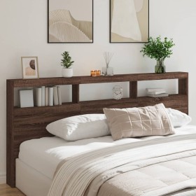 Bed headboard with LED light in brown oak 220x17x102 cm by vidaXL, Headboards and footboards - Ref: Foro24-839230, Price: 122...