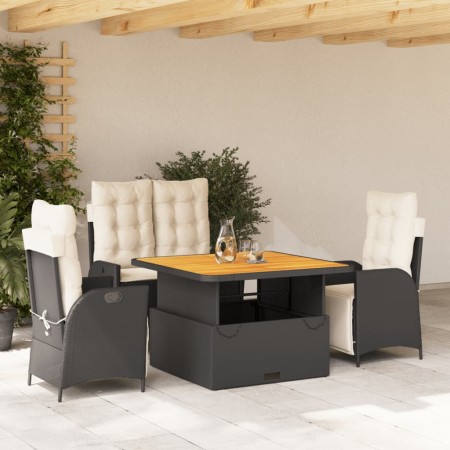 Juego comedor jardín 4 piezas con cojines ratán sintético negro de vidaXL, Conjuntos de jardín - Ref: Foro24-3277441, Precio:...