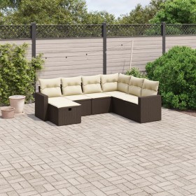 7-piece garden sofa set with brown PE rattan cushions by vidaXL, Garden sets - Ref: Foro24-3263529, Price: 477,04 €, Discount: %