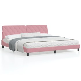 Bed frame with LED lights in pink velvet 200x200 cm by vidaXL, Beds and slatted bases - Ref: Foro24-3213878, Price: 251,99 €,...