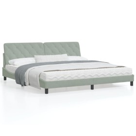 Bed frame with light gray velvet and LED lights 200x200 cm by vidaXL, Beds and slatted bases - Ref: Foro24-3213873, Price: 25...